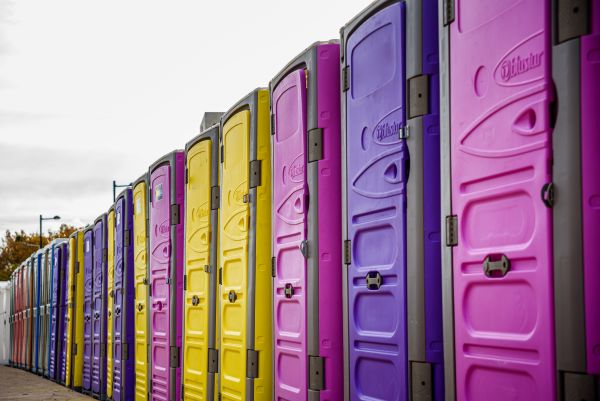 Event porta potty rentals set up for an outdoor gathering in Portland and the Pacific Northwest
